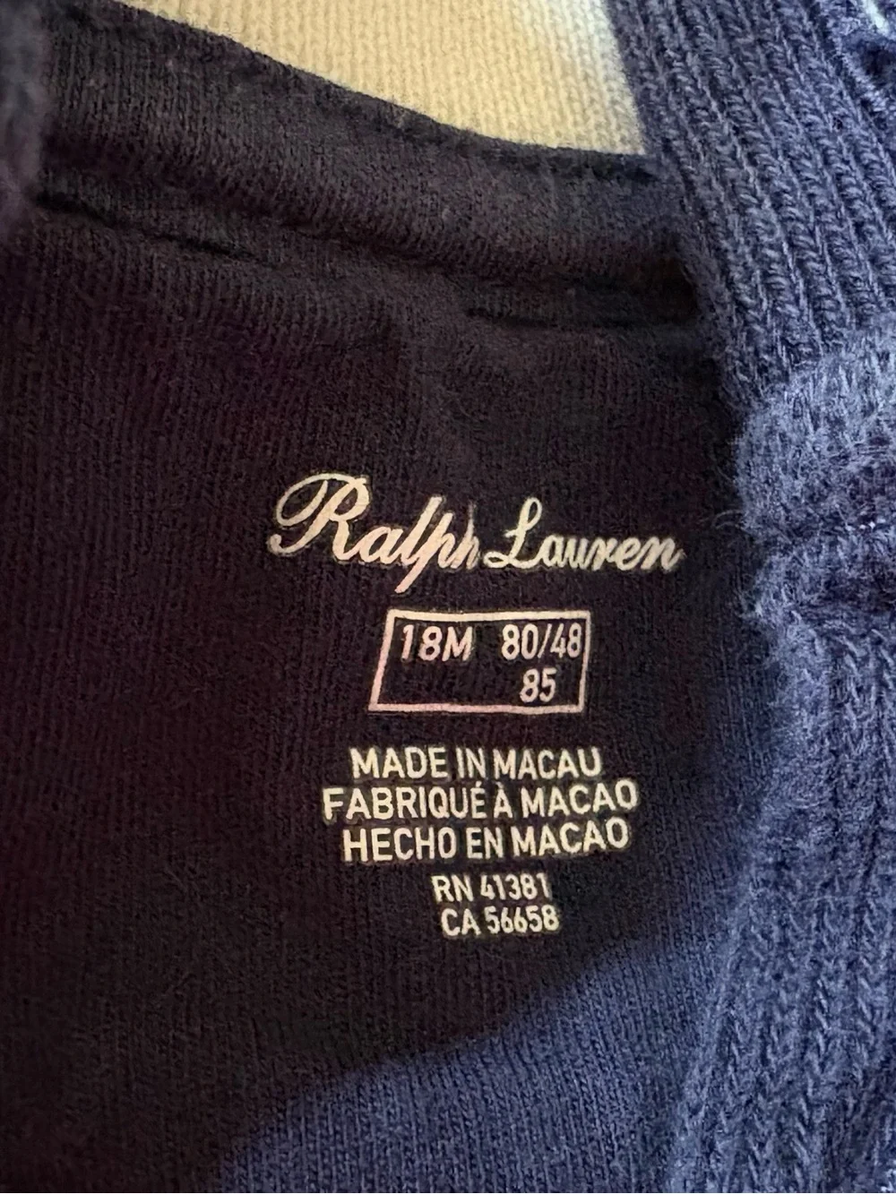 Ralph Lauren Navy French-Rib Cotton One-Piece Bodysuit 18 months